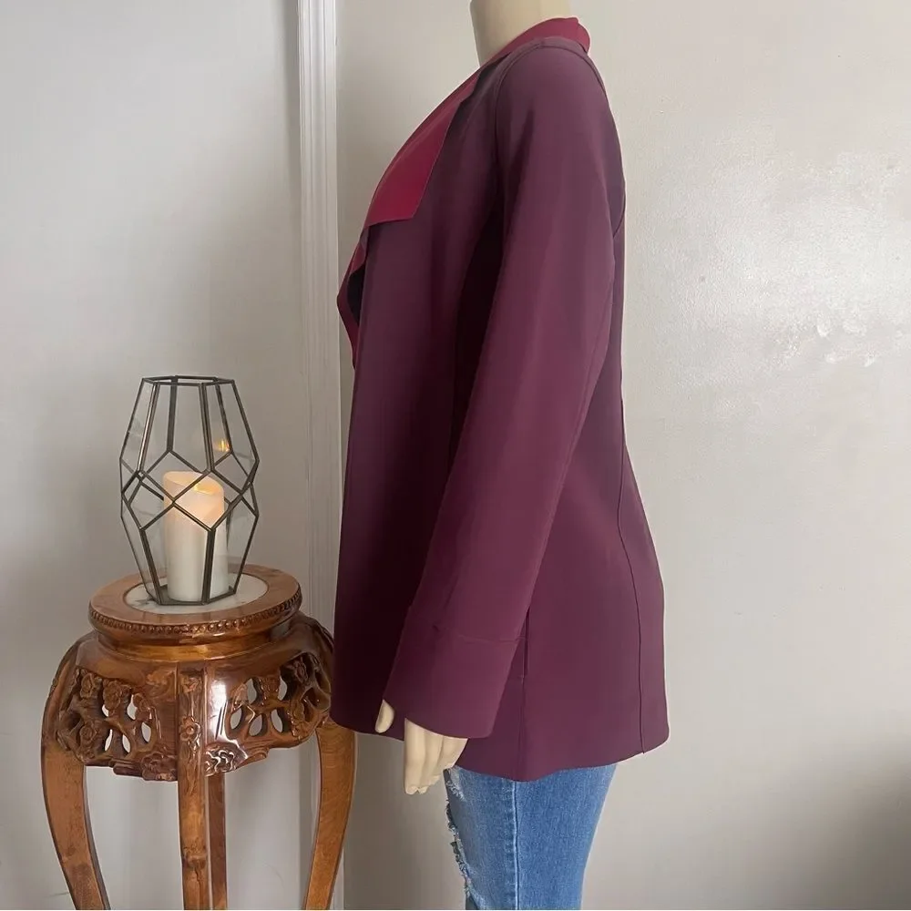 Chicos Travelers Sz 1 (Med 8-10)‎ Open Front Jacket Deep Merlot Blazer Pockets
